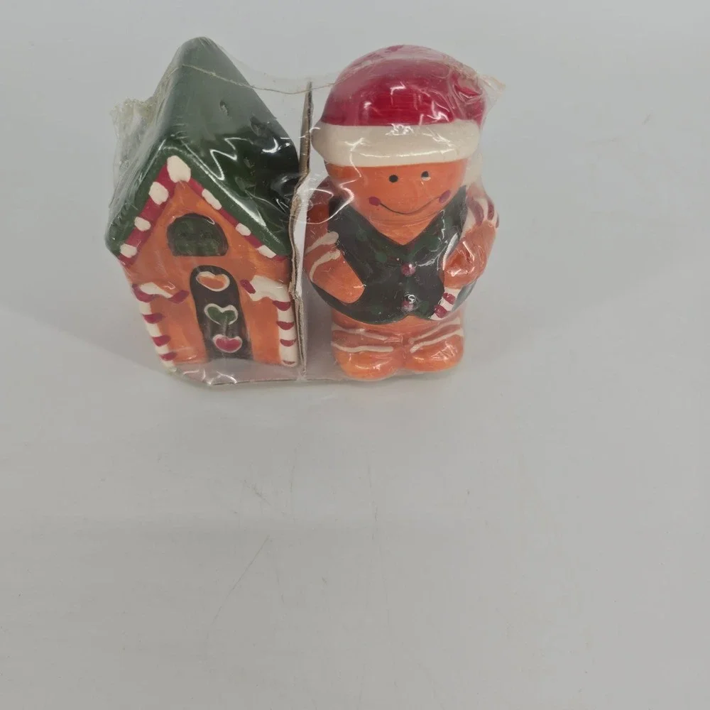 Vintage Gingerbread House & Boy Salt Pepper Shaker Set New in Package